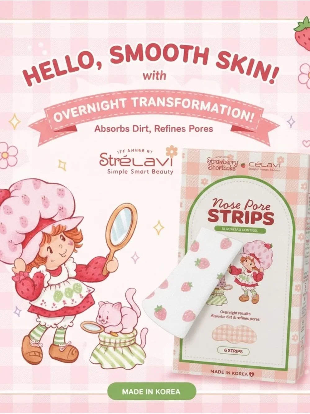 🍓 Strawberry Shortcake Nose Pore Strips Skincare Pink New Sealed